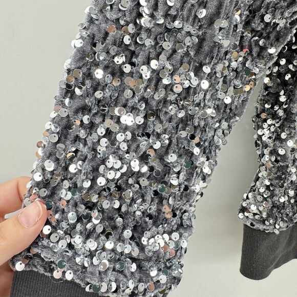 Shiraleah Allover Sequin Sweatshirt Size M Gray Silver Holiday Shimmer Sparkle - Picture 4 of 10